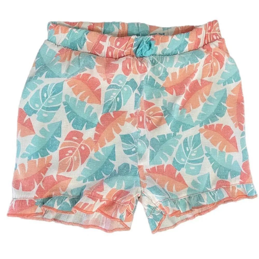 ⭐️5/$25 Disney Princess Shorts size 4T; White, blue and coral w Tropical leaves